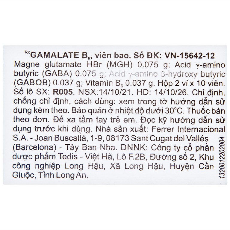 Thuốc Gamalate B6 Ferrer điều trị suy nhược thần kinh chức năng (2 vỉ x 10 viên)