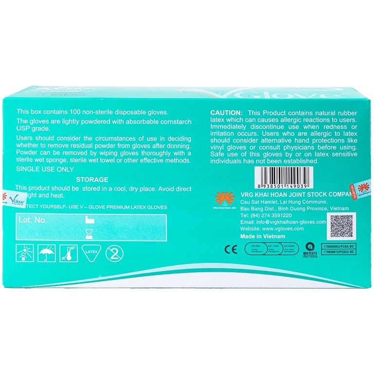 Găng tay cao su y tế trơn có bột VGlove Size M (10 hộp x 100 chiếc)
