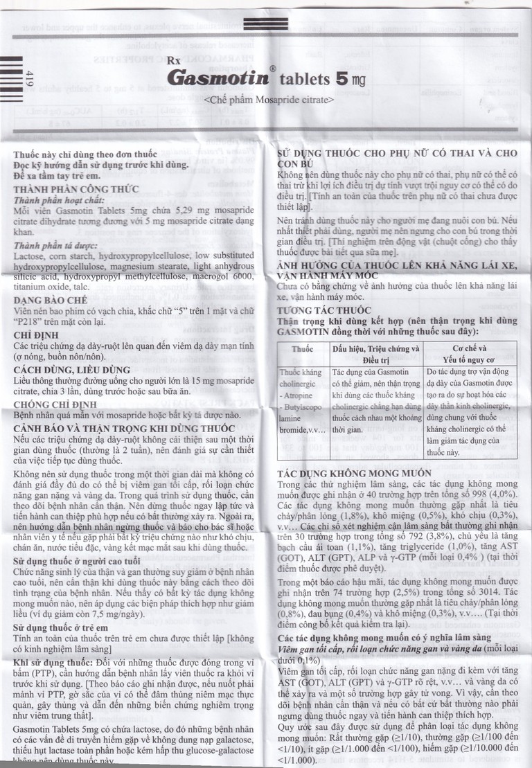 Thuốc Gasmotin 5mg Eisai điều trị viêm dạ dày mạn tính (3 vỉ x 10 viên)