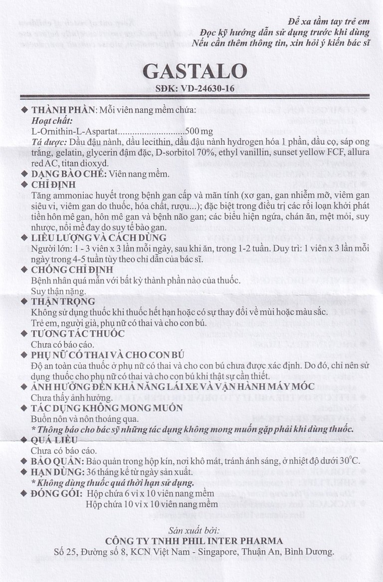 Thuốc Gastalo Phil điều trị tăng Ammoniac huyết trong bệnh gan cấp và mãn tính (10 vỉ x 10 viên)