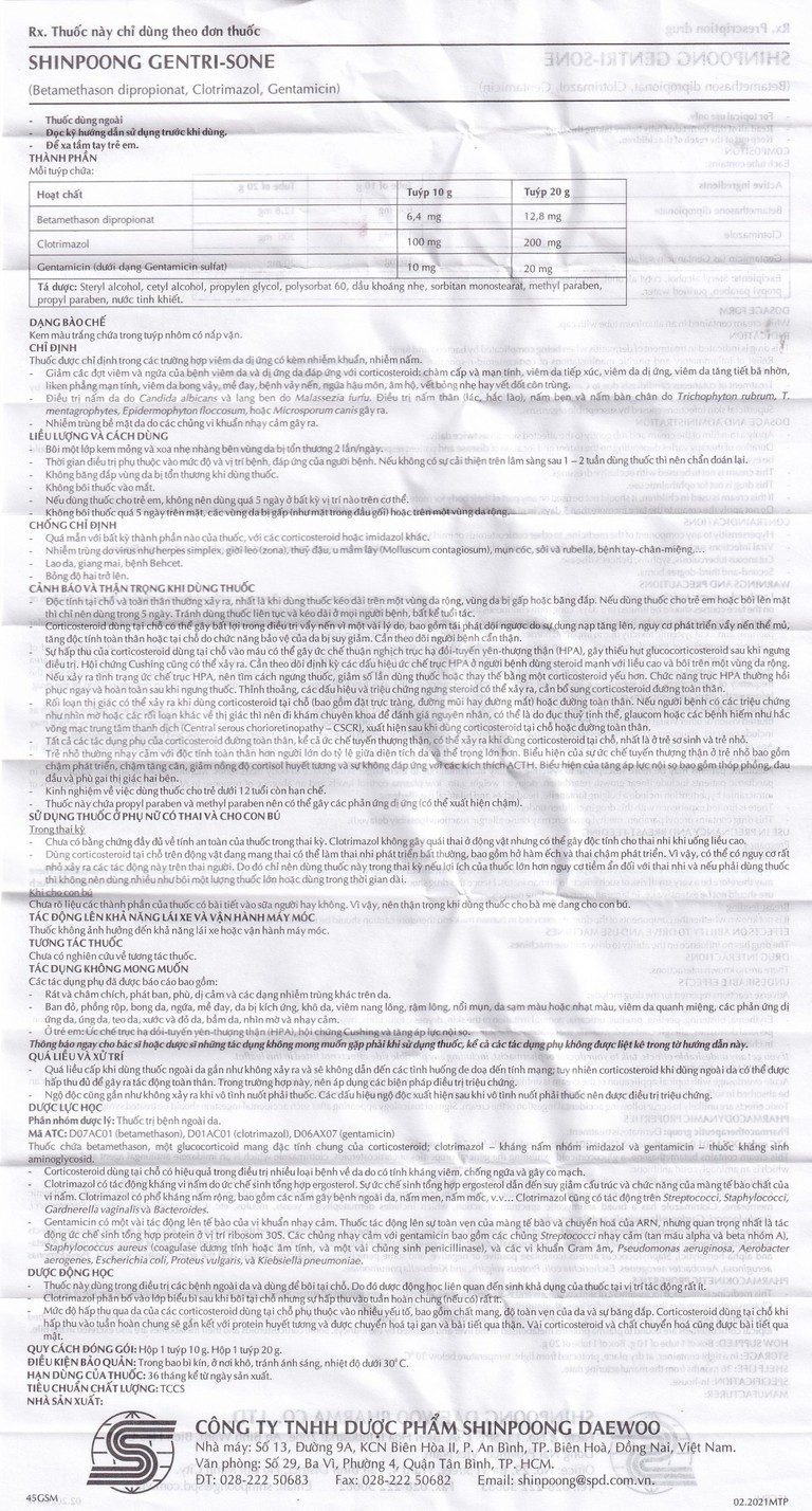 Kem Gentrisone ShinPoong Deawoo điều trị nấm da, giảm viêm ngứa da (10g)