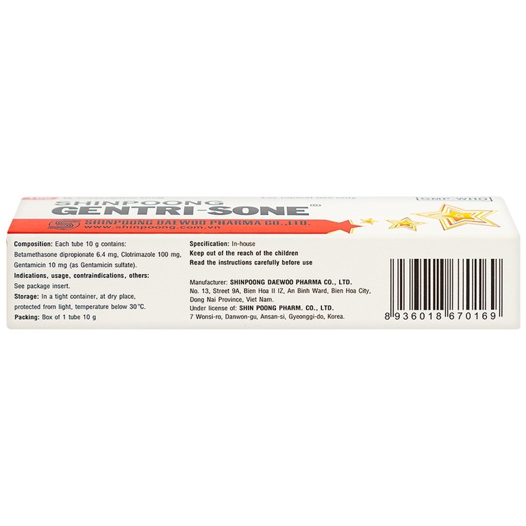 Kem Gentrisone ShinPoong Deawoo điều trị nấm da, giảm viêm ngứa da (10g)
