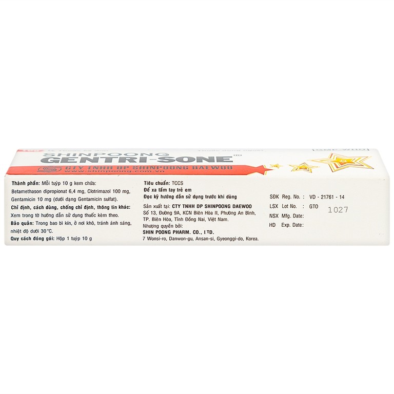 Kem Gentrisone ShinPoong Deawoo điều trị nấm da, giảm viêm ngứa da (10g)