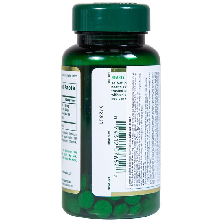 Viên uống Ginkgo Biloba 60mg Nature's Bounty hỗ trợ tăng cường tuần hoàn não (60 viên)