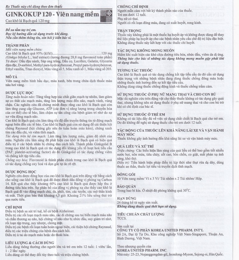 Thuốc Ginkokup 120 United điều trị bệnh sa sút trí tuệ, kể cả bệnh Alzheimer (6 vỉ x 10 viên)