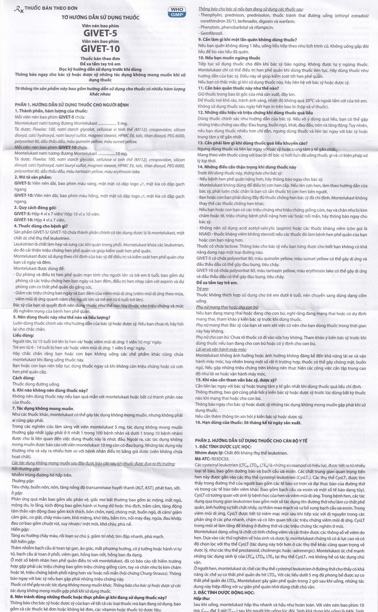 Thuốc Givet-10 Davipharm phòng và điều trị viêm phế quản mạn tính (4 vỉ x 7 viên)