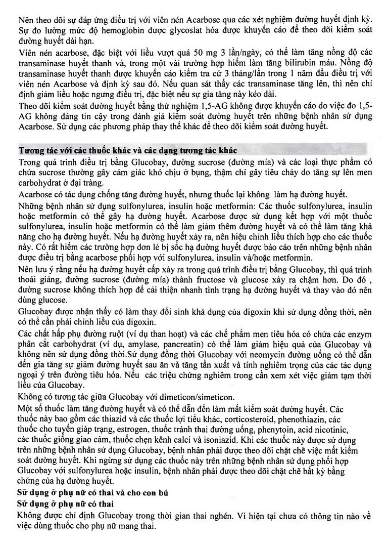 Thuốc Glucobay 50 điều trị kết hợp chế độ ăn kiêng cho bệnh nhân đái tháo đường (10 vỉ x 10 viên)