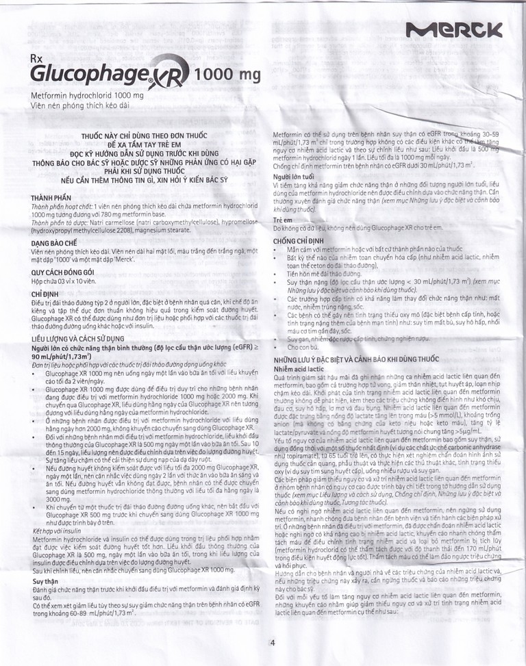 Thuốc Glucophage XR 1000mg Merck điều trị tiểu đường típ 2 (3 vỉ x 10 viên)