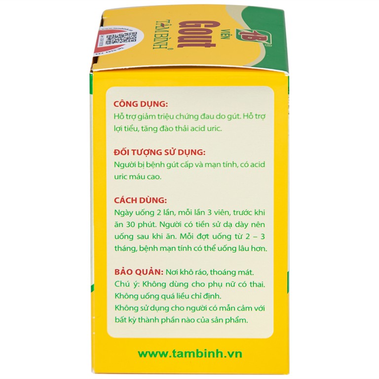 Viên Gout Tâm Bình hỗ trợ giảm triệu chứng đau do gút (60 viên)
