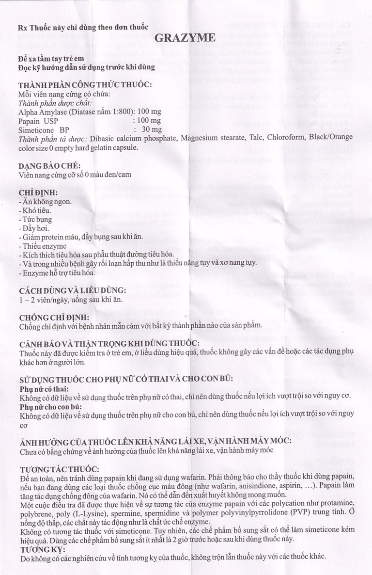 Thuốc Grazyme Gracure điều trị khó tiêu, tức bụng, đầy hơi (3 vỉ x 10 viên)