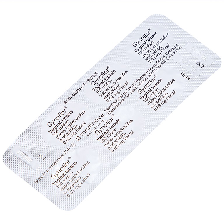 Viên đặt âm đạo Gynoflor Medinova điều trị nhiễm khuẩn âm đạo (1 vỉ x 6 viên)