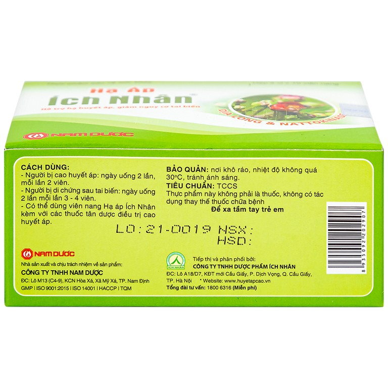Viên uống Hạ Áp Ích Nhân Nam Dược hỗ trợ hạ huyết áp, giảm nguy cơ tai biến (4 vỉ x 10 viên)