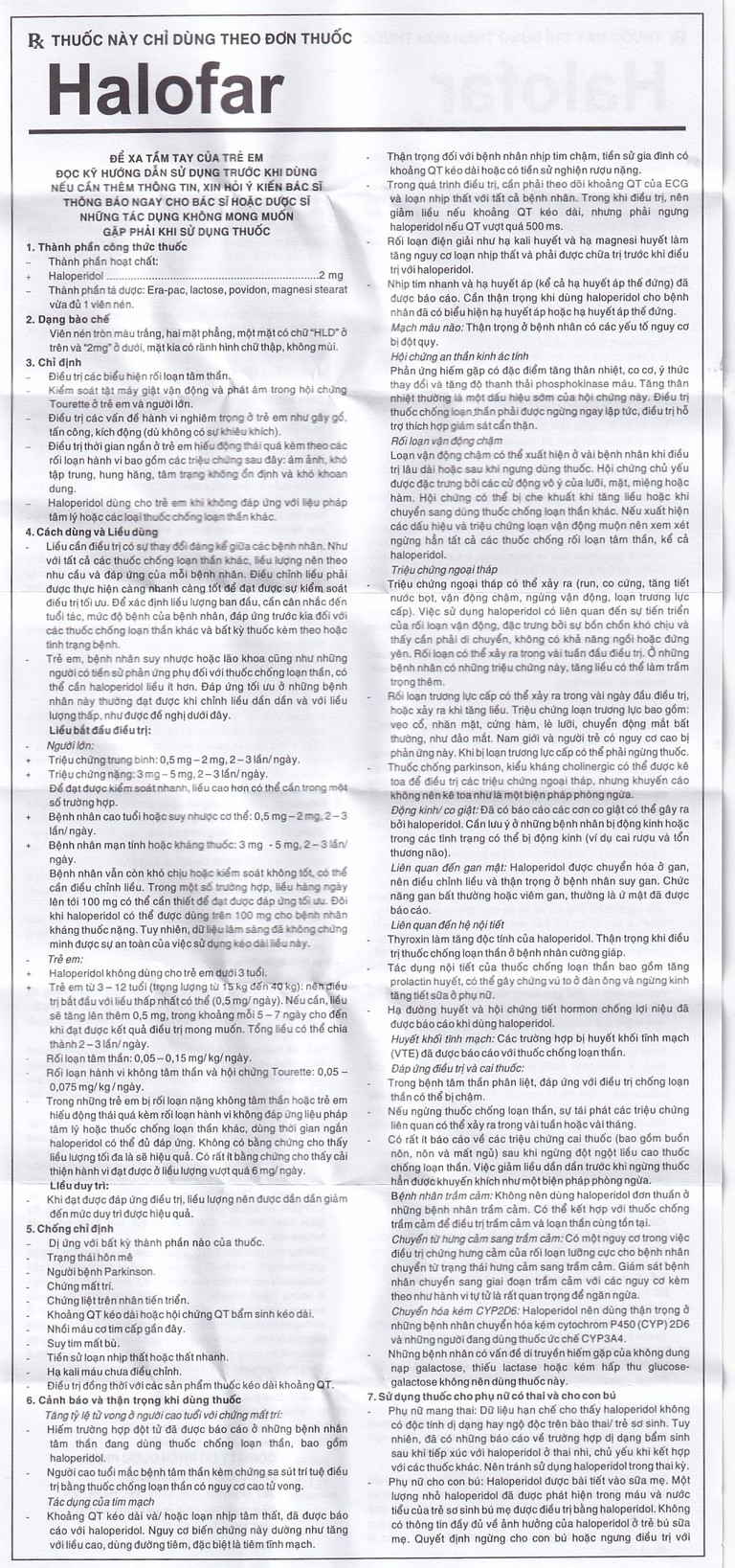 Thuốc Halofar Pharmedic điều trị các biểu hiện rối loạn tâm thần (10 vỉ x 20 viên)