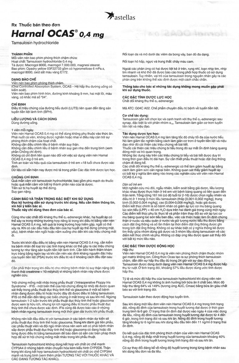 Thuốc Harnal Ocas 0.4mg Astellas hỗ trợ điều trị tăng sản tuyến tiền liệt lành tính (3 vỉ x 10 viên)