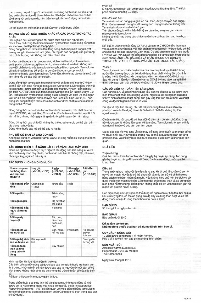 Thuốc Harnal Ocas 0.4mg Astellas hỗ trợ điều trị tăng sản tuyến tiền liệt lành tính (3 vỉ x 10 viên)