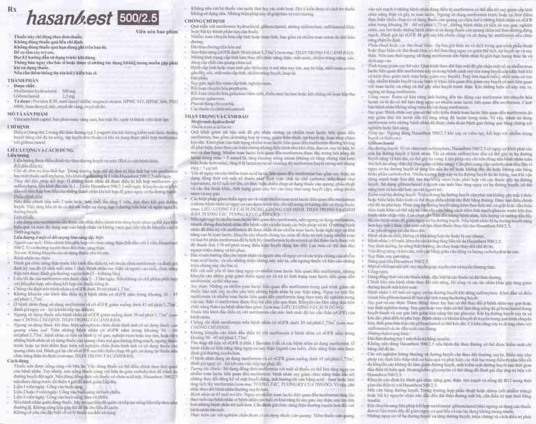 Thuốc Hasanbest 500/2,5 Hasan điều trị đái tháo đường típ 2 (2 vỉ x 15 viên)