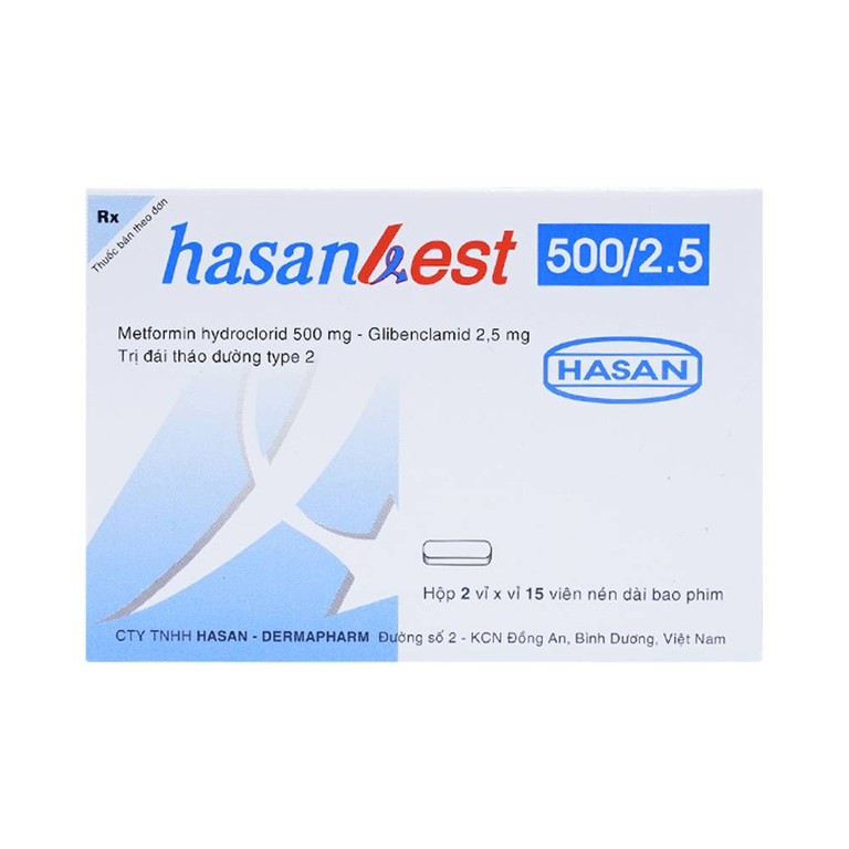 Thuốc Hasanbest 500/2,5 Hasan điều trị đái tháo đường típ 2 (2 vỉ x 15 viên)
