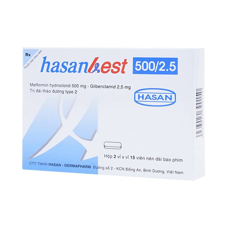 Thuốc Hasanbest 500/2,5 Hasan điều trị đái tháo đường típ 2 (2 vỉ x 15 viên)