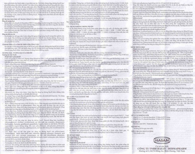 Thuốc Hasanbest 500/2,5 Hasan điều trị đái tháo đường típ 2 (2 vỉ x 15 viên)