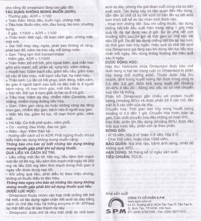 Thuốc Helinzole 20mg SPM điều trị viêm loét dạ dày, tá tràng (3 vỉ x 8 viên)