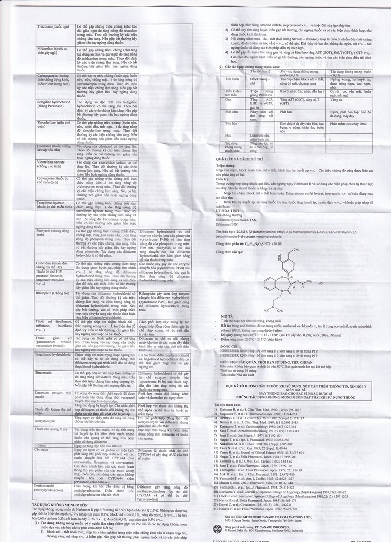 Thuốc Herbesser R100 điều trị tăng huyết áp vô căn, đau thắt ngực ổn định (10 vỉ x 10 viên)