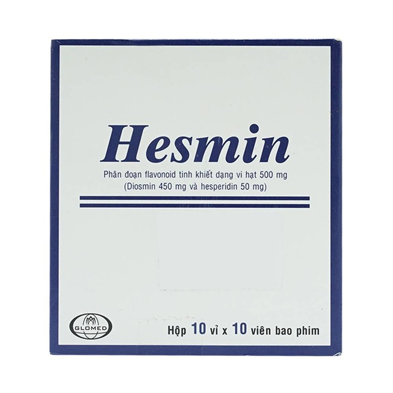 Thuốc Hesmin 500mg Glomed điều trị các triệu chứng và dấu hiệu của suy tĩnh mạch và bệnh trĩ (10 vỉ x 10 viên)
