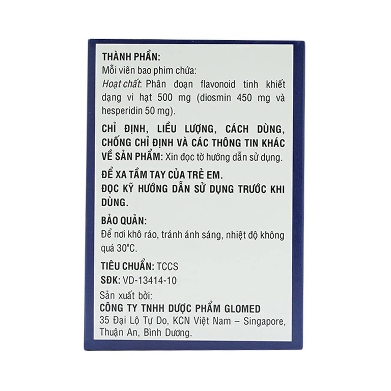 Thuốc Hesmin 500mg Glomed điều trị các triệu chứng và dấu hiệu của suy tĩnh mạch và bệnh trĩ (10 vỉ x 10 viên)