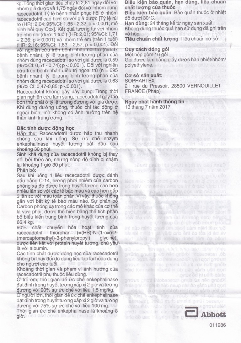 Thuốc bột Hidrasec 10mg điều trị tiêu chảy cấp ở trẻ (16 gói)