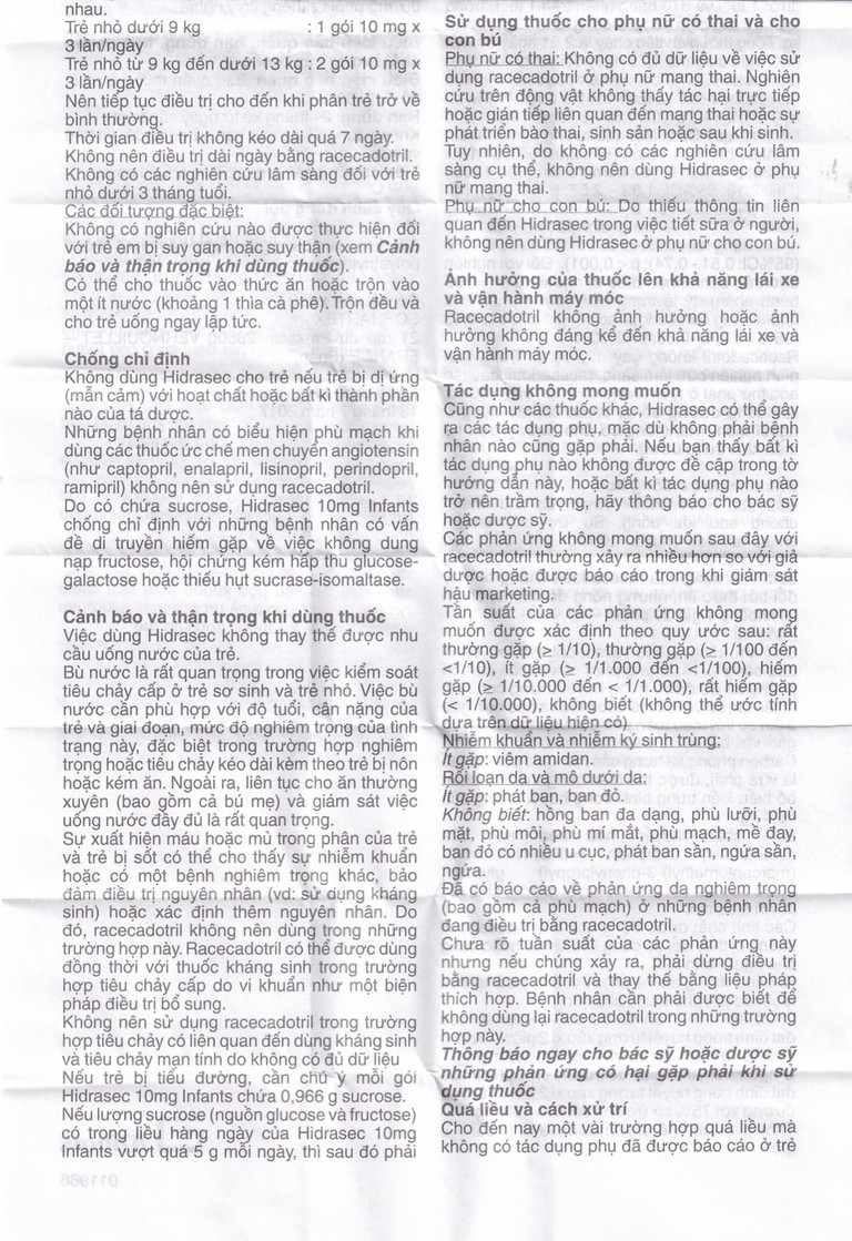 Thuốc bột Hidrasec 10mg điều trị tiêu chảy cấp ở trẻ (16 gói)