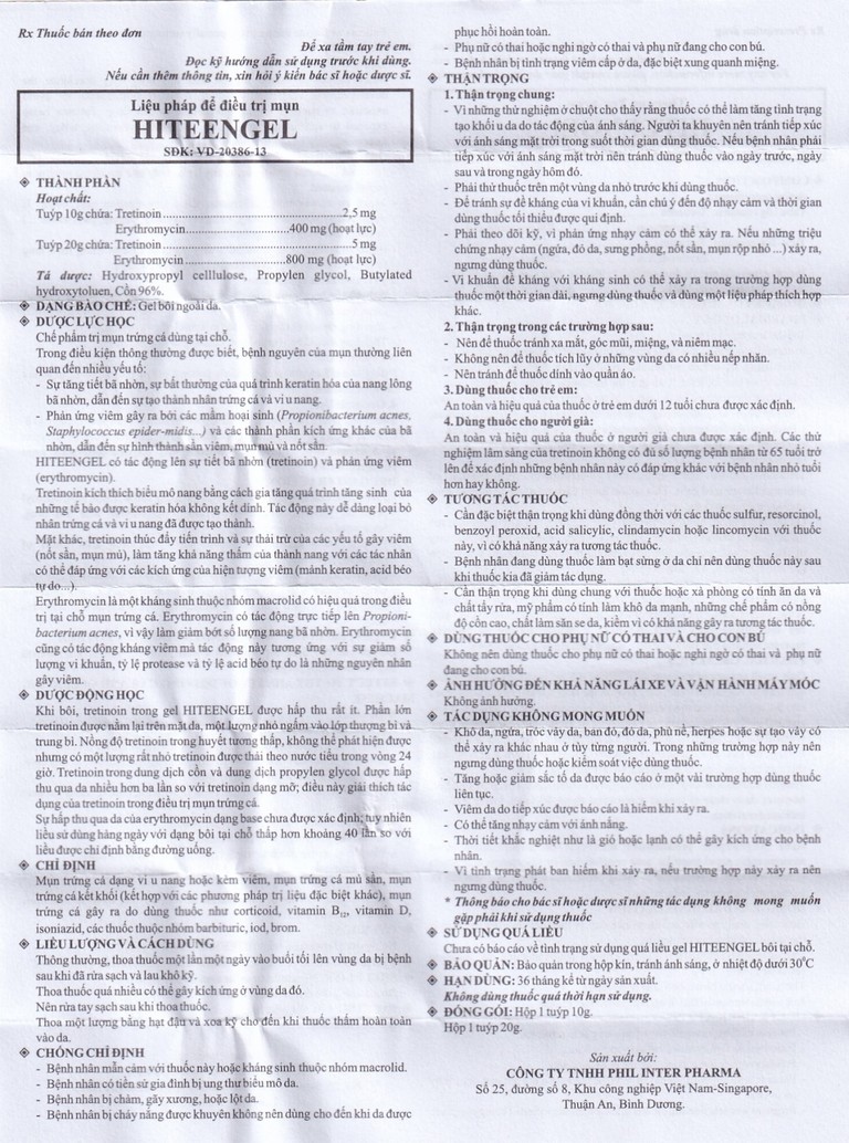 Gel bôi da Hiteen Phil điều trị mụn trứng cá dạng vi u nang hoặc kèm viêm, mụn trứng cá mủ sần (10g)