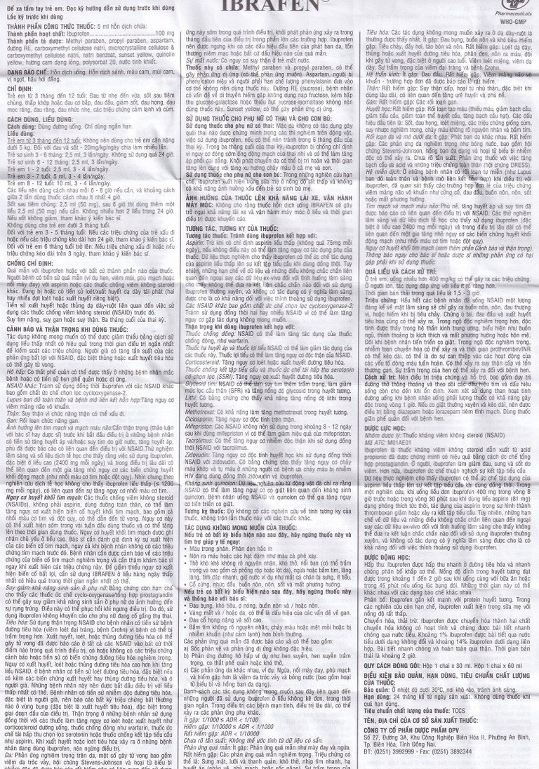 Thuốc Ibrafen OPV điều trị đau đầu, giảm sốt cho trẻ (60ml)