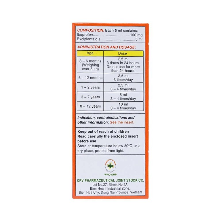 Thuốc Ibrafen OPV điều trị đau đầu, giảm sốt cho trẻ (60ml)