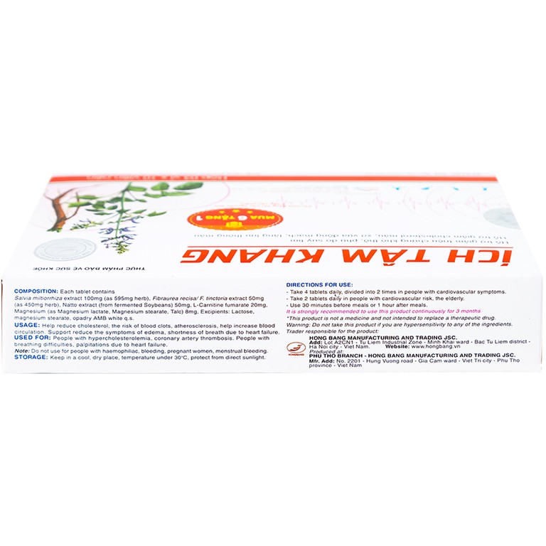 Viên uống Ích Tâm Khang Hồng Bàng hỗ trợ giảm triệu chứng khó thở, phù do suy tim (3 vỉ x 10 viên)