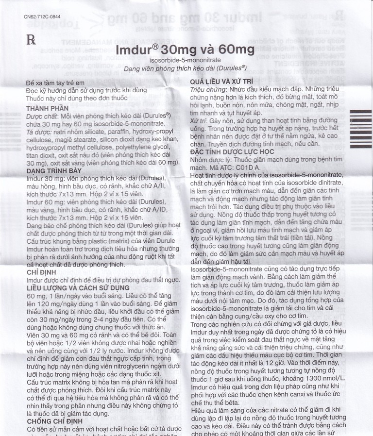 Thuốc Imdur 60mg AstraZeneca điều trị dự phòng đau thắt ngực (2 vỉ x 15 viên)
