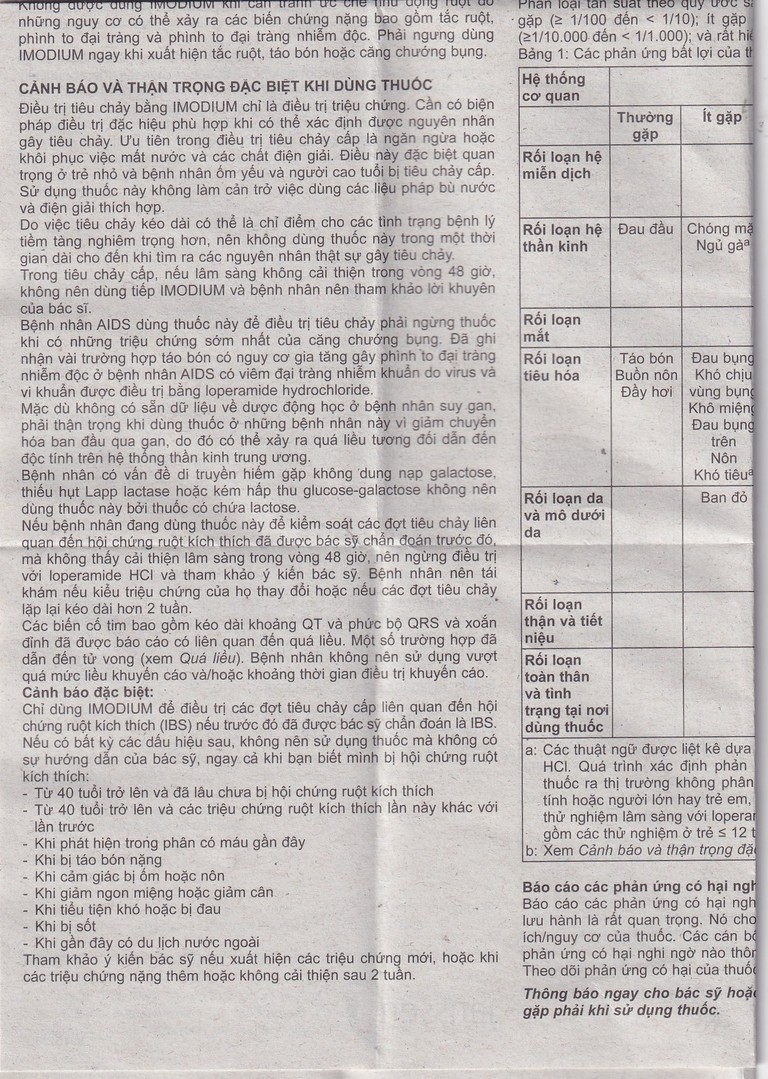 Thuốc Imodium 2mg Janssen điều trị tiêu chảy cấp (25 vỉ x 4 viên)