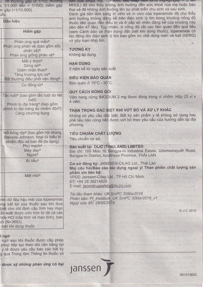 Thuốc Imodium 2mg Janssen điều trị tiêu chảy cấp (25 vỉ x 4 viên)