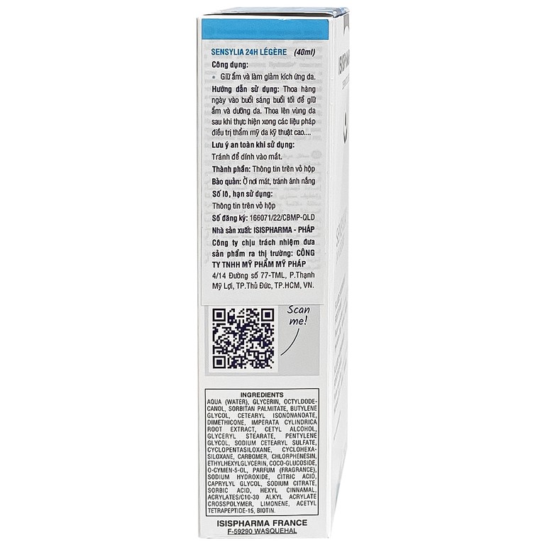 Kem bôi Sensylia 24h Légère Isispharma dưỡng ẩm sâu, giảm kích ứng, phù hợp da nhạy cảm (40ml)