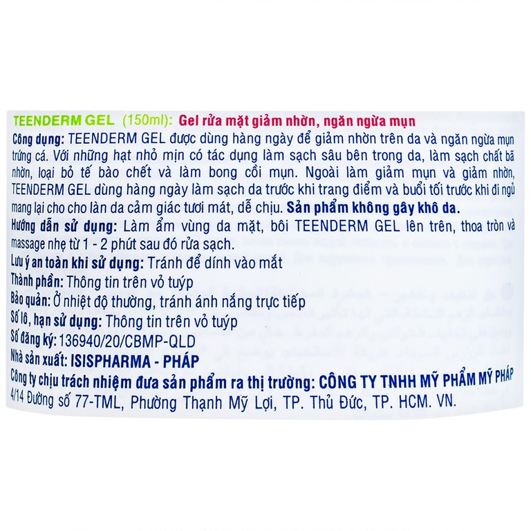 Gel rửa mặt Isis Teen Derm giảm nhờn và ngăn ngừa mụn (150ml)