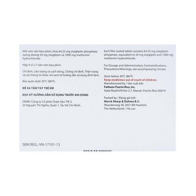 Viên nén Janumet 50mg/1000mg MSD điều trị đái tháo đường típ 2 (4 vỉ x 7 viên)