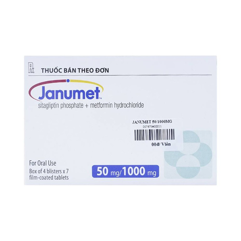 Viên nén Janumet 50mg/1000mg MSD điều trị đái tháo đường típ 2 (4 vỉ x 7 viên)