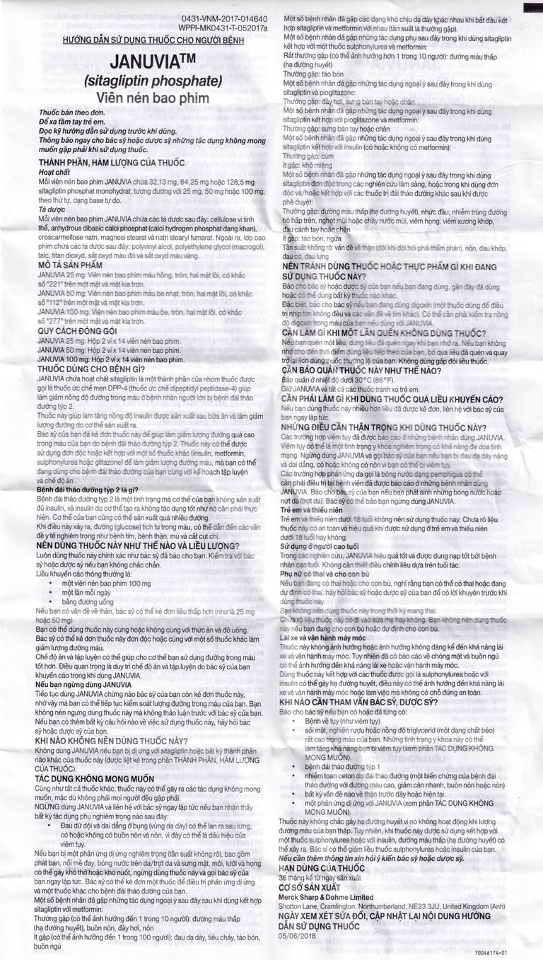 Viên nén Januvia 100mg MSD cải thiện kiểm soát đường huyết típ 2 (2 vỉ x 14 viên)