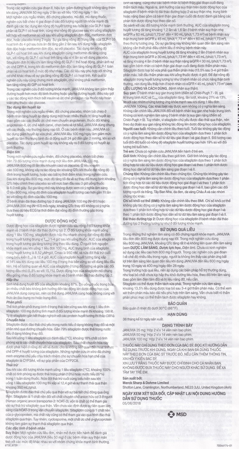 Viên nén Januvia 100mg MSD cải thiện kiểm soát đường huyết típ 2 (2 vỉ x 14 viên)