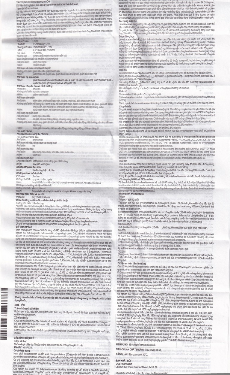 Viên nén Keppra 250mg GSK điều trị các cơn động kinh cục bộ (3 vỉ x 10 viên)