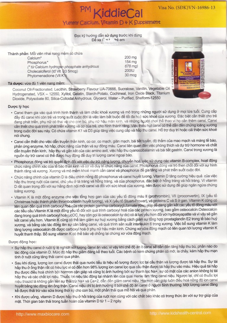 Viên nhai KiddieCal Catalent bổ sung canxi và vitamin D (30 viên)