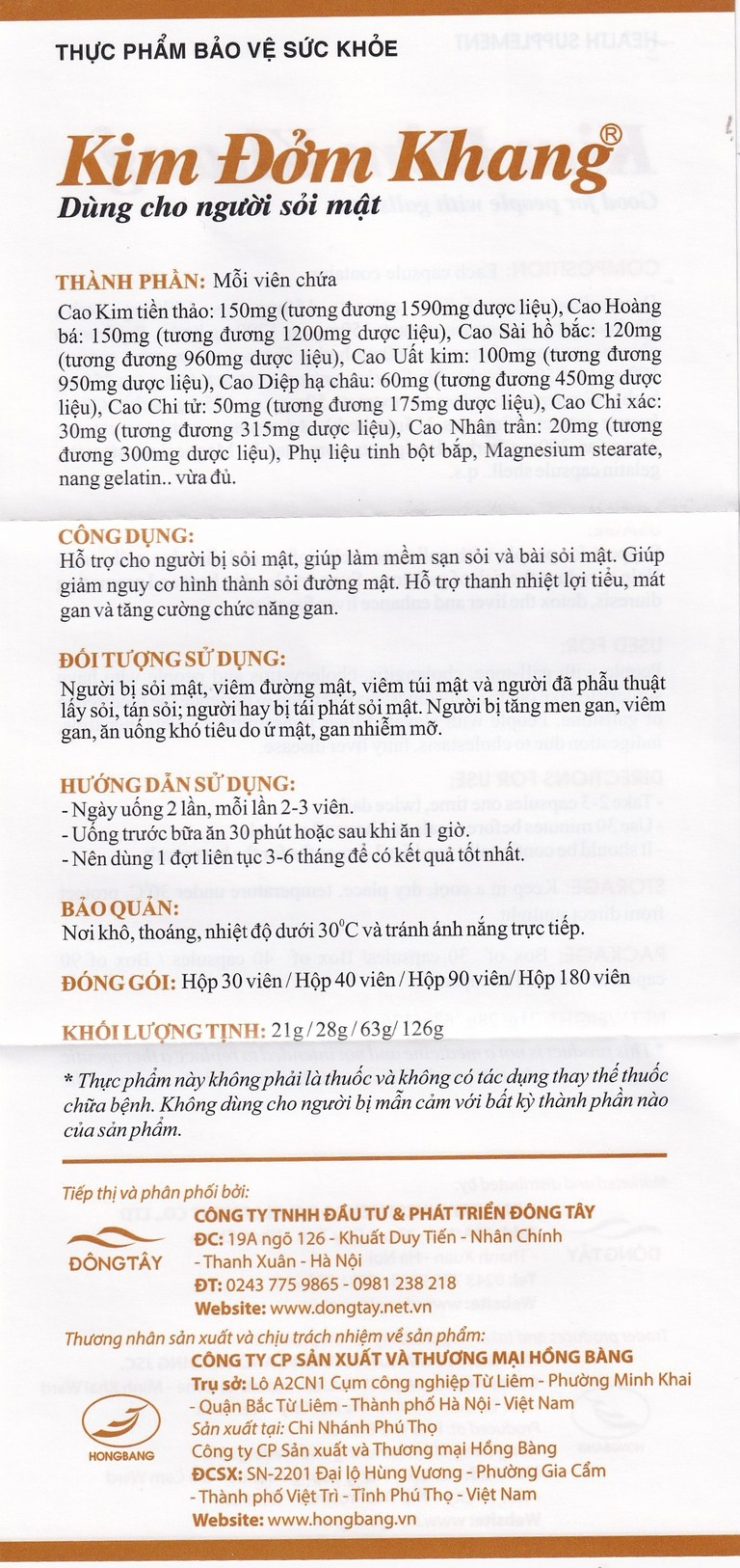 Viên uống Kim Đởm Khang Hồng Bàng hỗ trợ cho người bị sỏi mật (3 vỉ x 10 viên)