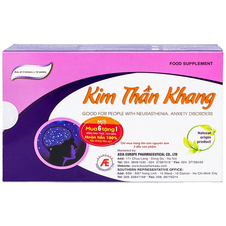 Viên uống Kim Thần Khang Á Âu tăng cường lưu thông máu, giúp dưỡng tâm, an thần (3 vỉ x 10 viên)