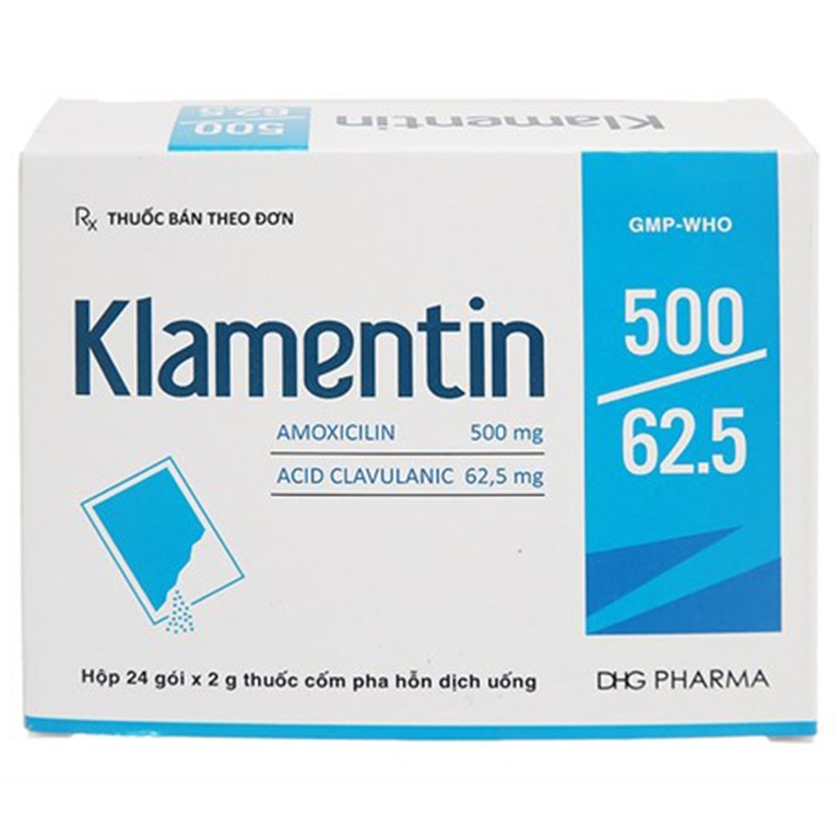 Cốm pha hỗn dịch uống Klamentin 500/62.5 DHG Pharma điều trị nhiễm khuẩn đường hô hấp (24 gói) 