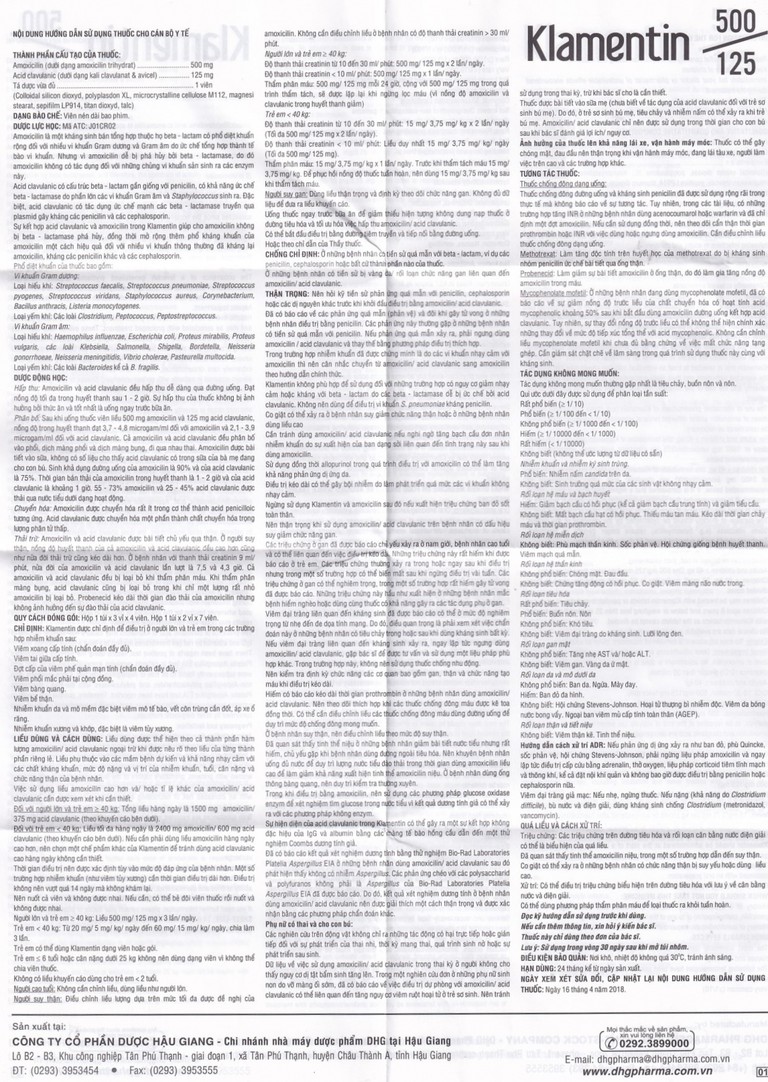 Thuốc Klamentin 500/125 DHG Pharma điều trị viêm xoang, viêm tai giữa, viêm phế quản (3 vỉ x 4 viên)