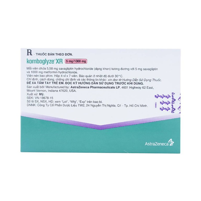 Viên nén Komboglyze XR 5mg/1000mg AstraZeneca hỗ trợ kiểm soát đường huyết (4 vỉ x 7 viên)
