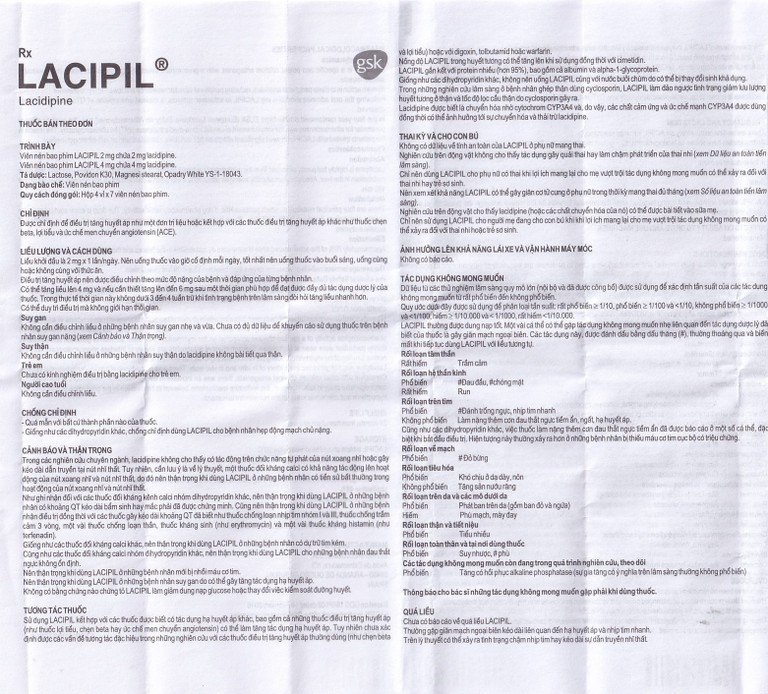 Viên nén Lacipil 2mg GSK điều trị tăng huyết áp (4 vỉ x 7 viên)